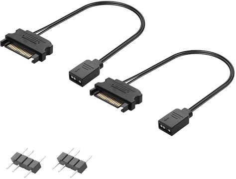 GINTOOYUN 2 Pcs SATA to RGB Fan Power Cable 22AWG SATA 15 Pin Male to 3 Pin RGB Female Chassis Fan Power Cable for Chassis Fan, RGB Light Strip,RGB Fan,etc(12.6 Inch)