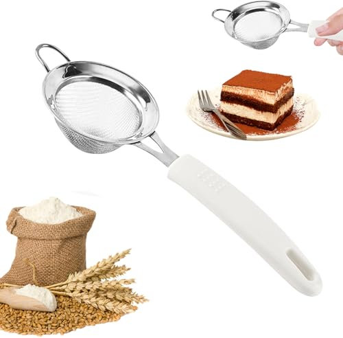Rice Sieve, Double Layer Fine Mesh Sieve - Double Layer Stainless Steel 500 Micron Metal Sieve, Baking Strainer for Rinsing Draining 500 Micron Metal Sieve Kitchen Aid for Sieving Filter and Rinsing