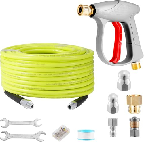 Dibaful 10M Schläuche Hochdruckreiniger Pistole 5800 PSI mit Hochdruckschlauch Set | Rohrreinigungsset Lanze Zubehör Verstellbare Düse Rohrreinigungsschlauch für Privat und Gewerblich Schlauch