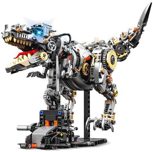 QGGQ Mechanischer Tyrannosaurus Bausatz mit Licht, Jurassic-T-Rex Spielzeug für Zuhause und Büro, kompatibel mit Lego Dinosaurier, Geschenk für Erwachsene und Jungen ab 14 Jahren (1268 Teile)