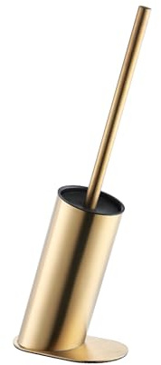 Compact Stainless Steel Toilet Brush and Holder, Gold | Free Standing, 60° Tilted Base,Heavy Duty Cleaner for Bathroom