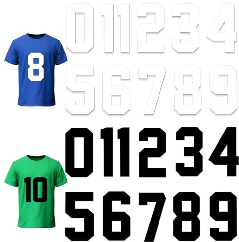 22pcs Iron On Large Number Iron On Letters and Numbers for Clothes 0 to 9 Safe Heat Transfer Number Stickers for Team Uniform Sports Basketball Baseball Football Shirts (Black, White 4.41×7.95inch)