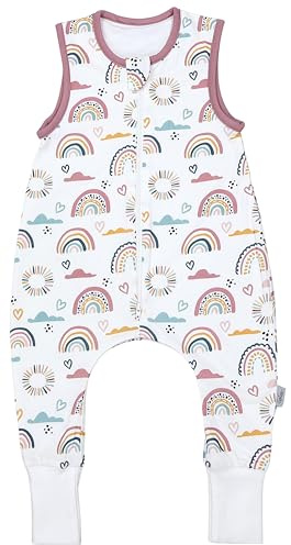 TupTam Sommerschlafsack Baby mit Beinen– Leichter Schlafsack Baby Sommer 0.5 TOG, OEKO-TEX, Farbe: Regenbogen Herz Wolken, Größe: 128-134