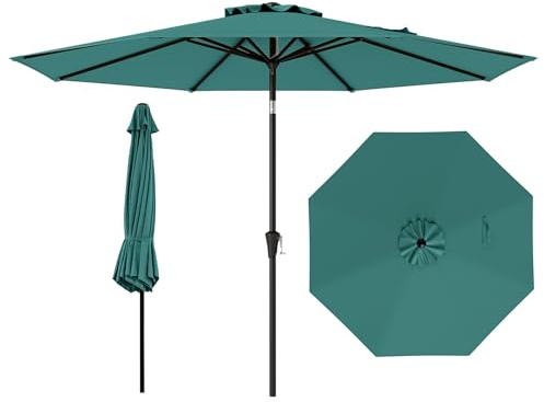 COSTWAY Parasol de Jardin Exterieur 3m, Parasol Balcon sans Pied, 25° Inclinaison à Bouton-Poussoir, 8 Baleines, Double Toit, Manivelle, Loquet de Sécurité, pour Jardin Piscine Plage (Vert)