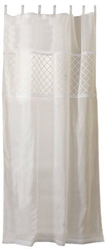 Loberon Gardine Tinkerbell, dezentes Flecht- und Linienmuster, zarter Sichtschutz, dekorativer Schlaufenvorhang, Baumwolle, gelb/grün/Creme