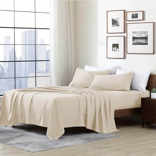 Cathay Home King Sheet Set, Ultra- Soft Microfiber Bed Sheets, Cream