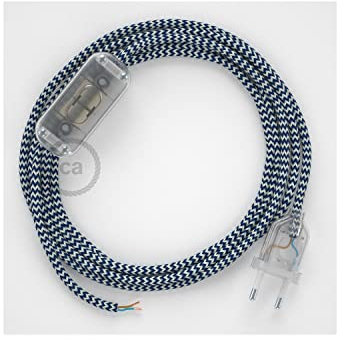 creative cables - Zuleitung für Tischleuchten RZ12 Zick-Zack Weiß Blau Seideneffekt 1,80 m. Wählen Sie aus DREI Farben bei Schalter und Stecke. - Transparent