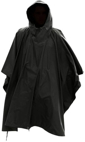 Mil-Tec Regenponcho Unisex • US Poncho aus reißfestem Ripstop Material • Mehrzweck Regenponcho Herren & Damen • Wasserdicht & extra lang • Outdoor Regenjacke, Regencape,Regenmantel • SCHWARZ