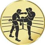 S.B.J - Sportland Pokal/Medaille Emblem, Motiv Kickboxen, Durchmesser 50 mm, Gold