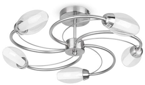 MiniSun | Modern 5 Way Brushed Chrome and Glass Swirl Design Ceiling Light | Close-to-Ceiling Lights, Home Décor & Improvement Essential