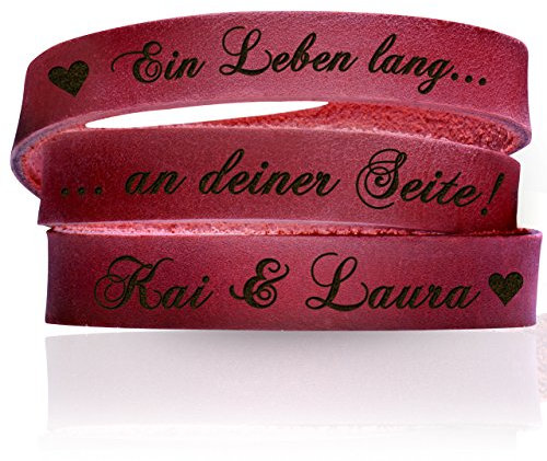 schenkYOU® Wickelarmband mit Gravur gestalten - Echt Lederarmband FARBE BORDEAUX | ROT mit Ihrem Wunschtext graviert - Partnerschmuck als individuelle Geschenkidee für Muttertag