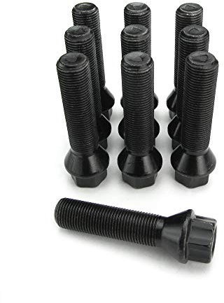 JOM Car Parts & Car Hifi GmbH 770030 Kit de 10 Vis, Boulons, boulonnerie longue M 14 x 1,25 50 mm pour les cales d'élargissement de voie de roue, jante, boulonnerie Assise / collet conique - Qualité Allemande.