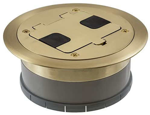 Bryant Electric RF406BP Pre-Assembled Flange, Cover, and Leveling Ring for Floor Boxes Poured in Concrete with 15A 125V Outlet Included, Brushed Brass Plate Solid