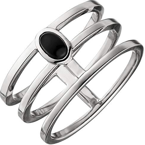 Ring Damenring 3-reihig breit mit ovalem Onyx, 925 Silber Fingerschmuck, Ringgröße:Innenumfang 66mm ~ Ø21.0mm