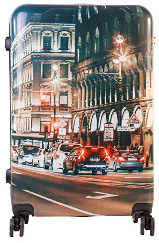 Hartschalenkoffer mit Motiv Trolley Koffer Reisekoffer TSA-Schloss mit Zwillingsrollen (City View, Kleiner Koffer)