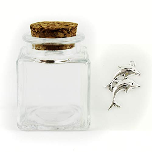 DLM-27489 (Kit 24 Pezzi) Barattolo in Vetro con Ciondolo Delfino Coppia Delfini Mare Laurea in Veterinaria Porta Confetti bomboniera