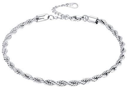 FaithHeart Bracelet de Cheville Femme, Chaîne 3mm Acier Inoxydable pour Habiller la Cheville Ajustable Réglable 9+2(22.8+5cm) Chaîne en Corde Twist pour Été Plage Fête Accessoires