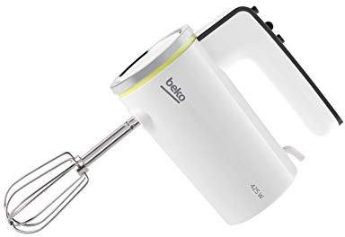 Beko - HMM7420W - Sbattitore Elettrico, 425 W, Funzione Turbo, 2 Fruste Mixer e 2 Ganci Impastatori in Acciaio Inox - Bianco