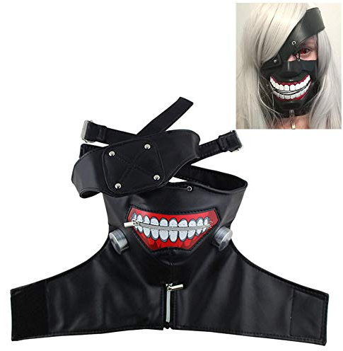 IBLUELOVER Halloween Masque Kaneki Ken Ghoul Masque Style Japonais Déguisement Horreur Mask Masque de Cosplay PU Accessoire Costume Halloween Prop Masque Zipper Mascarade Carnaval Party