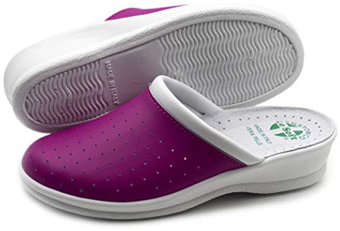 Ciabatte Sanitarie Anatomiche Uomo e Donna, Scarpe Pantofole Ortopediche Confortevoli con Tomaia in Vera Pelle Traforata, Made in Italy, Fucsia (Donna) 38