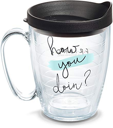 Tervis Warner Brothers – Friends How You Doin Isolierbecher mit Wickeltuch und schwarzem Deckel, 473 ml, transparent
