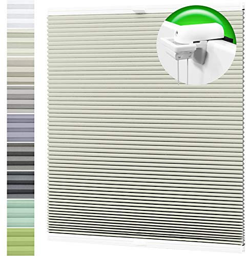 HORIVERT Wabenplissee Creme 100x90 cm (B x H) mit Klemmträgern, mit Eco Dichtungspads, ohne Bohren, Doppelplissee | Plissee| Faltrollo, Weiße Rückseite, Klemmfix, leichte Montage mit Video