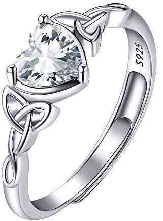Suplight Verstellbarer Ring aus 925 Sterlingsilber + synthetische Diamant Geburtsstein von April Herz Zirkonia eingelegt Solitärring Ehering Verlobungsring für Damen Mädchen
