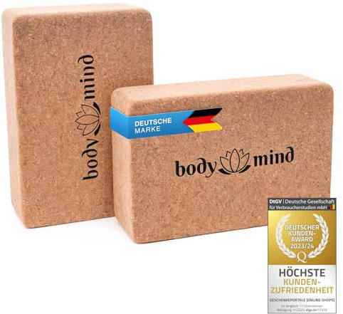 Body & Mind® Yoga-Block 2x Stück im Doppelpack aus Kork 100% Natur für Yoga, Pilates, Meditation & Fitness - Yoga-Klotz für Anfänger und Profis (2 Stück)
