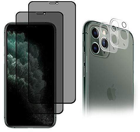 AiMok [2+2 Piezas Compatible con iPhone 11 Pro Cristal Templado Protector de Pantalla Privacidad + Protector Cámara para iPhone 11 Pro [Anti Espía] [Dureza 9H] [Anti Arañazos]