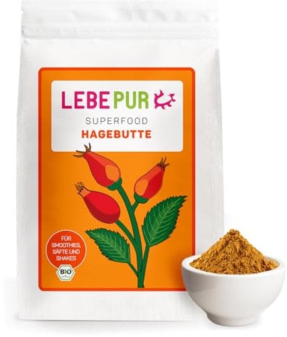 Lebepur BIO Hagebuttenpulver 1kg | aus biologischer Landwirtschaft | Rohkostqualität | 100% Hagebutten Pulver | schonend getrocknet | rückstandskontrolliert | glutenfrei und laktosefrei | laborgeprüft
