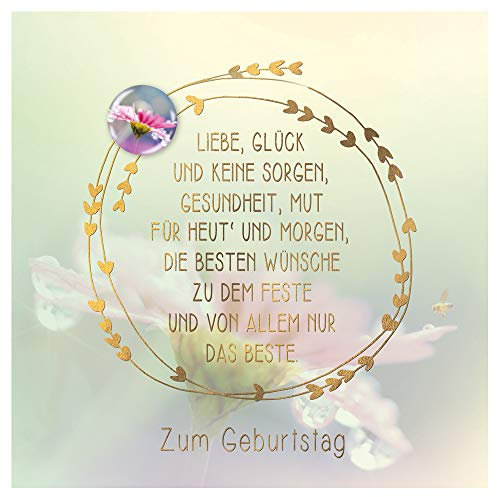 KE - Exklusive 150x150mm Geburtstagskarte, Glasapplikation, inkl. Umschlag - Motiv: Blume