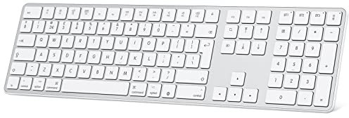 OMOTON Bluetooth Keyboard for Apple MacBook/iMac/MacBook Pro/Air/Mac OS, Rechargeable+Multi-Device, QWERTY UK Layout, Silver and White
