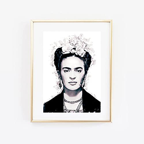 Din A4 Kunstdruck ohne Rahmen - Frida Kahlo - stilisiertes Portrait - Foto Fotokunst Modern Schwarz-Weiß Druck Poster Bild