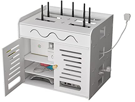 Boîte de Rangement pour Wifi Routeur Câbles Support TV Flottant Téléviseur Set Top Box CD Lecteur de DVD Etagère de Stockage Mural Etagere Rangement pour Câble Invisible Boîte 36×26.5×32.5 cm