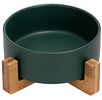 SPUNKYJUNKY Gamelle en céramique avec Support en Bambou pour Chat et Chien (400ml, Vert-1)