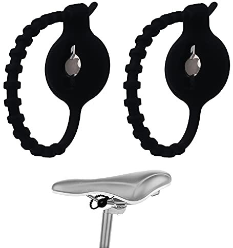 iZi Way Fahrrad-Anti-Verlust-Halter für AirTag, weiches Silikon, flexibel, sichere Schutzhülle mit Heckgurt und Dornschließe für AirTag, Mountainbike, Kinderroller, Schwarz, 2 Stück