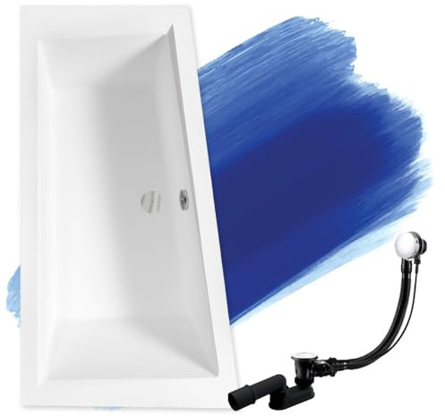 BADLAND Badewanne Original Weiß Acryl Wanne Eckbadewanne INTIMA 150x85 Links KOMPLETTSET SET + Füßen und Exklusive Chrom Automatik Ablaufgarnitur Made in EU 3in1