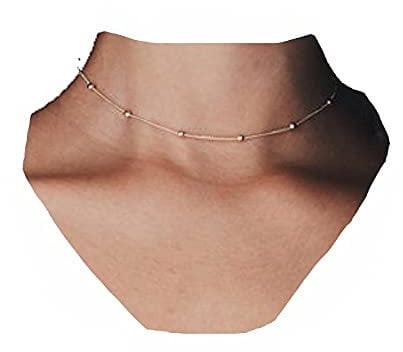 Yheakne Boho Beaded Choker Necklace Gold Station Ball Necklace Satellite Chain Necklace Simple Minimalist Necklace Jewelry for Women and Teen Girls (Gold)
