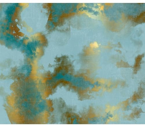 decomonkey Fototapete Abstrakt 350x256 cm Tapete Fototapeten Vlies Tapeten Vliestapete Wandtapete moderne Wand Wandbild Schlafzimmer Wohnzimmer Stein Steinwand Beton Aquarelle Modern Blau Wolken