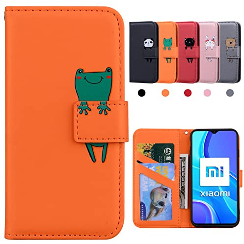 Kedic Cover Redmi 9, Custodia Redmi 9, Flip Cartoon Portafoglio Cover per Xiaomi Redmi 9 (6.53) smartphone con Kickstand Fuction, Slot per Schede - Arancia