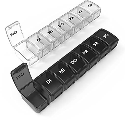 Pillendose 7 Tage 2 Tabletten Deutschland, SUKUOS 2 Stück 7 Fächer, Handlicher und Feuchtigkeitsbeständiger Medikamentenbox