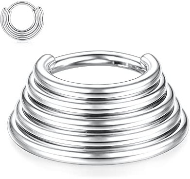 hengkaixuan Gestapelter Septum-Nasenring 16G Septum-Schmuck Daith-Ohrringe Chirurgenstahl Nahtlose silberne Nasenringe 8mm Daith-Piercing-Schmuck Conch-Hoop-Ring Helix-Knorpel-Rook-Ohrringe 5-Tier