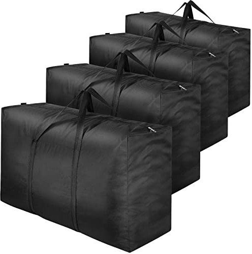 iespell 4 Pack 110L Large Clothes Storage Bag, 600D Oxford Fabric Strong Storage Moving Bags with Zips, Under Bed Storage Box with Lid for Duvet, Blankets, Laundry (black)