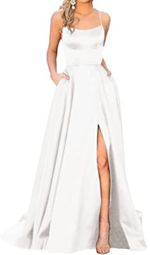 Onsoyours Spitzenkleider Hochzeit Damen Chiffon Abendkleider Elegant Langes Kleid Plissee Maxikleider Cocktail Party Ballkleider B Weiß S