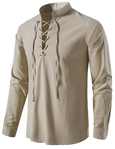 LucMatton Herren-Kostüm mit Schnürung, Baumwolle, mittelalterliches Vintage-Kostüm, Khaki, S