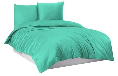 Mixibaby Bettwäsche Bettgarnitur Bettbezug Baumwolle 135x200 155x220 200x200 200x220, Größe:155 x 220 cm, Design Bettwäsche:Türkis Uni