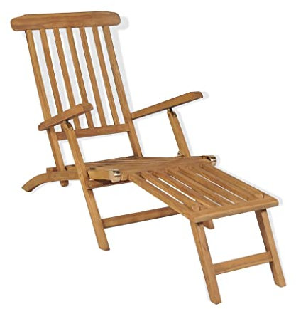INLIFE Liegestuhl mit Fußablage Massivholz Teak