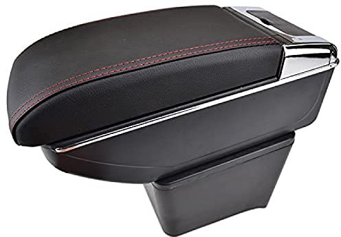 LCFZDQ Armrest Box Storage Box Center Console Leather Cup Holder Dual Layer Armrest Arm Rest Fit For V-W Polo 9N 2002-2009 2005 2006 2007 2008,Black Thread