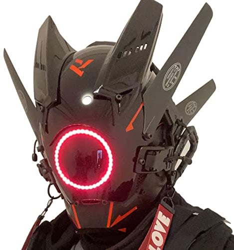 HCYPUNK Punk Mask Helmet Cosplay for Men, Futuristic Punk Techwear, Halloween Cosplay Fit Party Music Festival Accessories with Light