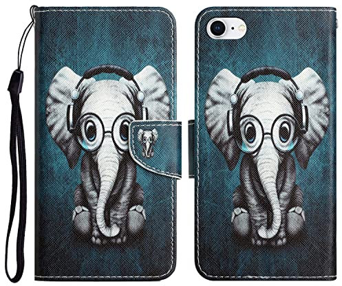Wenxinkj iPhone SE 2022/2020 & iPhone 7/8 Flip Folio Case - Cute Elephant Pattern, Shockproof, Magnetic Closure, Kickstand, Card Holder
